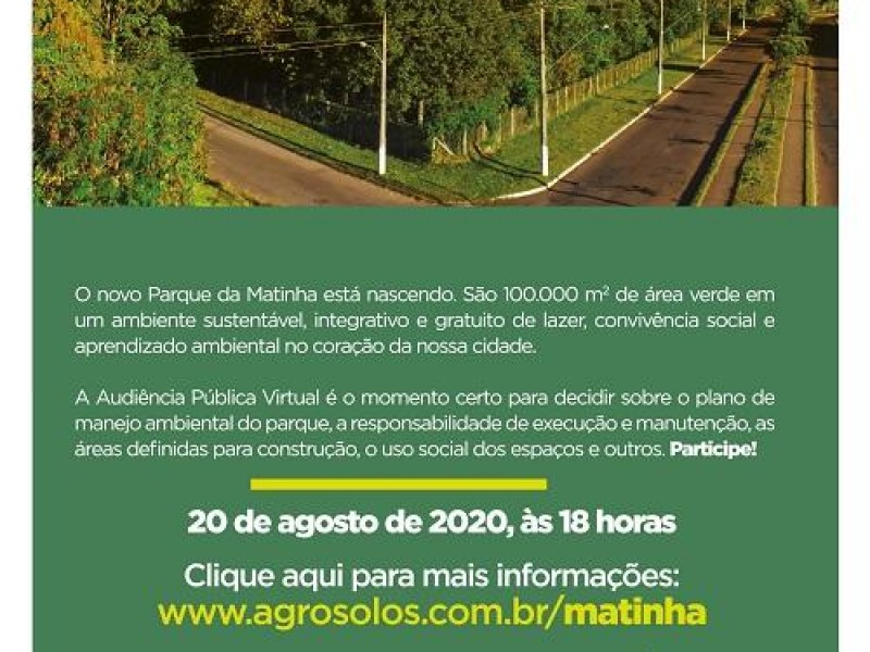 Audiência Pública Virtual do novo Parque da Matinha acontece no dia 20...