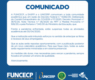 Imagem 1 do post COMUNICADO: Suspensas todas as atividades acadêmicas - UNICERP e EASFP