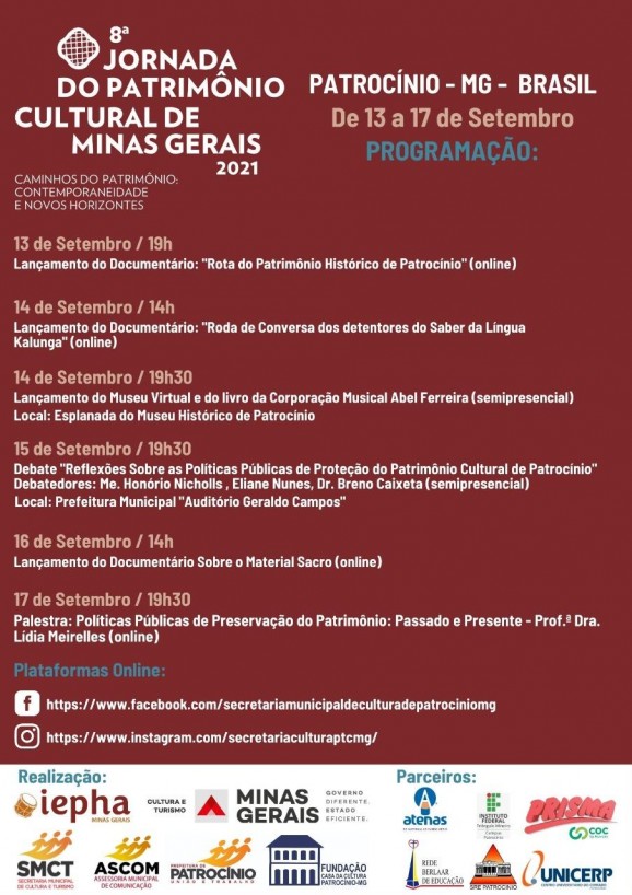 Patrocínio participa da 8ª Jornada do Patrimônio Cultural de Minas Gerais 2021